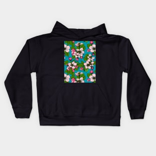 Apple blossom on turquoise Kids Hoodie